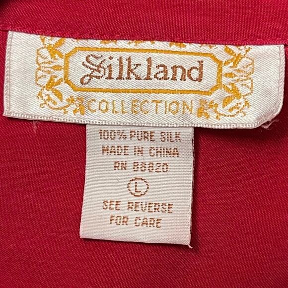 Vintage Red 100% Silk Blouse Size Large Silkland Collar Button Down Pocket - Picture 2 of 7